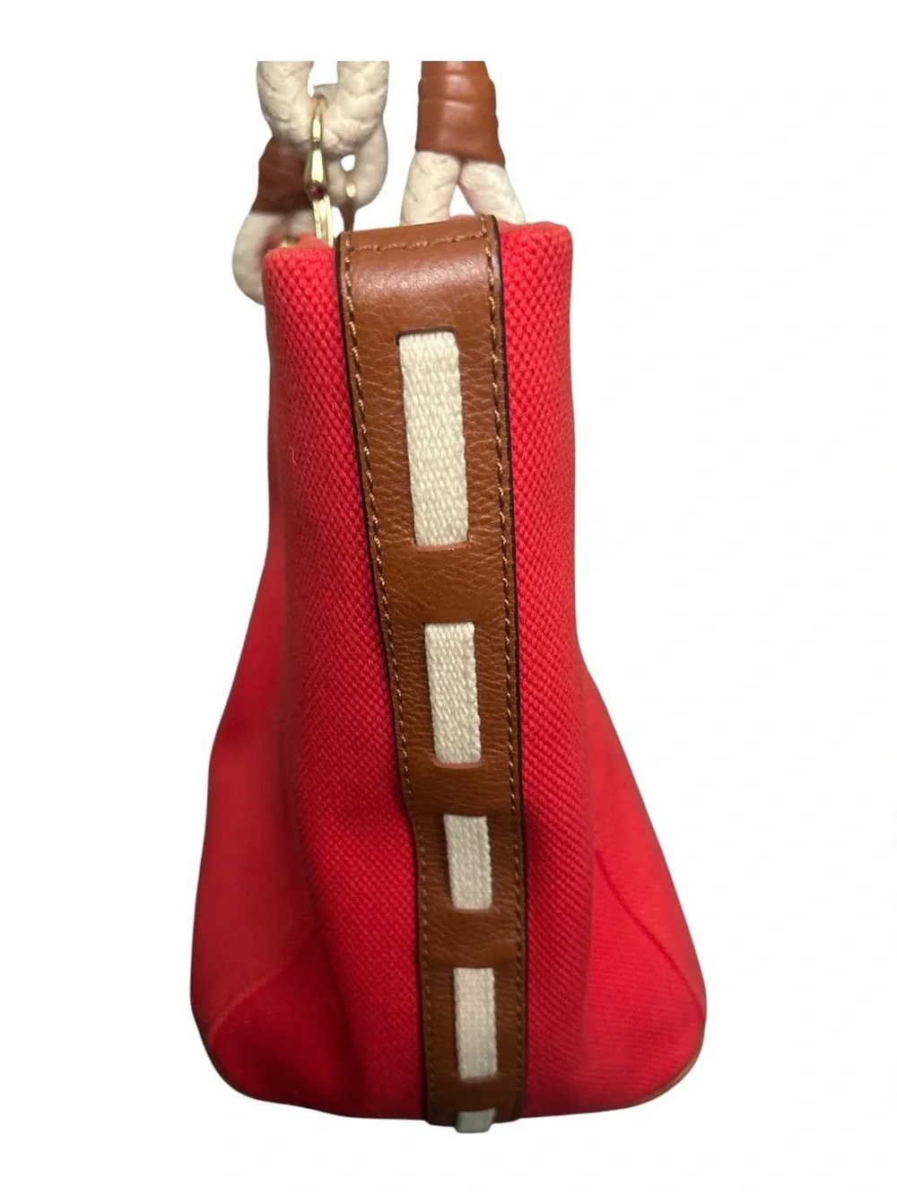 MICHAEL KORS MARINA MANDARIN RED CANVAS CONVERTIBLE PURSE,HAND+GRAB BAG